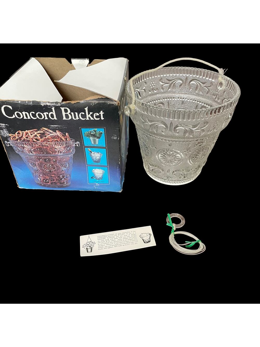 Vintage Brockway Glass American Concord Bucket Planter Ice Pressed Sandwich